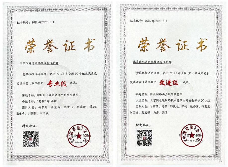 國網(wǎng)信通產(chǎn)業(yè)集團國電通兩項QC成果分獲2023年全國QC小組成果二、三等獎